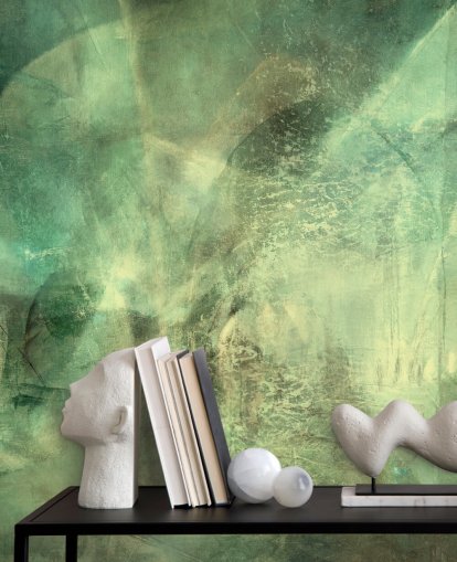 peinture murale abstraite personnalisée verte appelée Hall of Emerald Light par Annette Schmucker