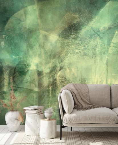 mural abstracto personalizado verde llamado Hall of Emerald Light de Annette Schmucker