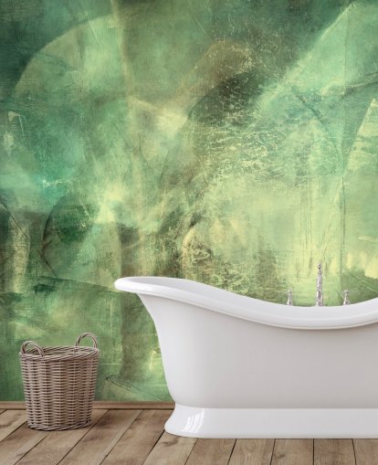 peinture murale abstraite personnalisée verte appelée Hall of Emerald Light par Annette Schmucker