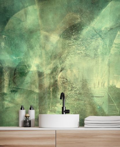 vihreä mukautettu abstrakti seinämaalaus nimeltä Hall of Emerald Light, kirjoittanut Annette Schmucker