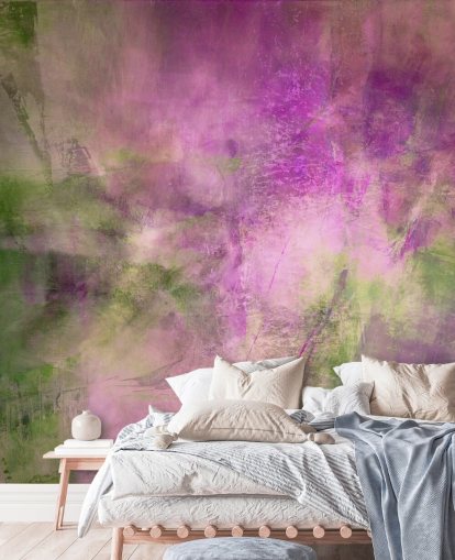 green and purple customizable abstract mural called Moss Green in Purple Light by Annette Schmucker