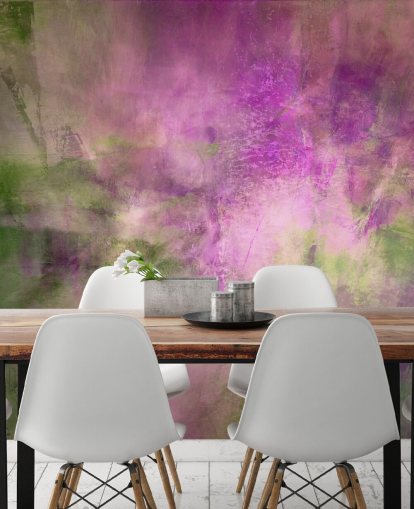 groene en paarse aanpasbare abstracte muurschildering genaamd Moss Green in Purple Light van Annette Schmucker groene en paarse aanpasbare abstracte muurschildering genaamd Moss Green in Purple Light van Annette Schmucker