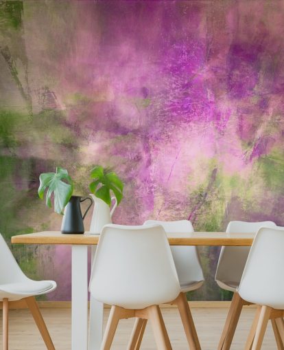 green and purple customizable abstract mural called Moss Green in Purple Light by Annette Schmucker