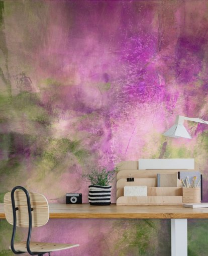 green and purple customisable abstract mural called Moss Green in Purple Light by Annette Schmucker