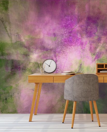 mural abstracto personalizable verde y morado llamado Moss Green in Purple Light de Annette Schmucker
