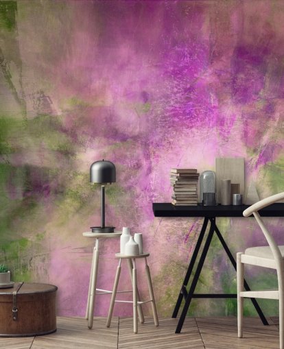 mural abstrato personalizável verde e roxo chamado Moss Green in Purple Light de Annette Schmucker mural abstrato personalizável verde e roxo chamado Moss Green in Purple Light de Annette Schmucker