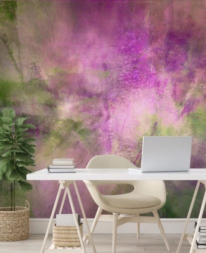 green and purple customizable abstract mural called Moss Green in Purple Light by Annette Schmucker