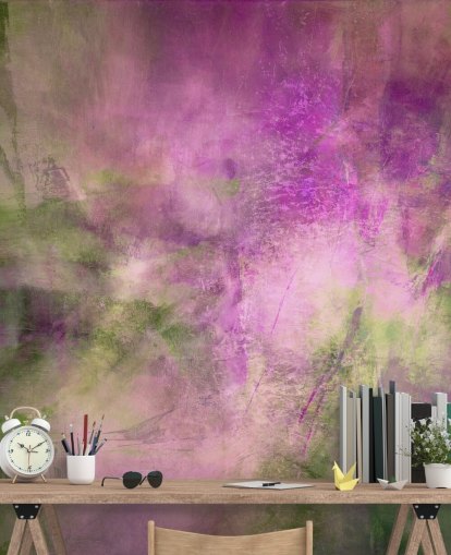 groene en paarse aanpasbare abstracte muurschildering genaamd Moss Green in Purple Light van Annette Schmucker groene en paarse aanpasbare abstracte muurschildering genaamd Moss Green in Purple Light van Annette Schmucker