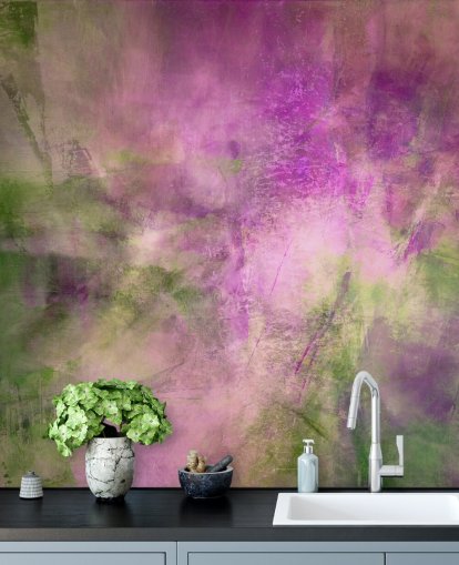 grön och lila anpassningsbar abstrakt väggmålning som heter Moss Green in Purple Light av Annette Schmucker grön och lila anpassningsbar abstrakt väggmålning som heter Moss Green in Purple Light av Annette Schmucker