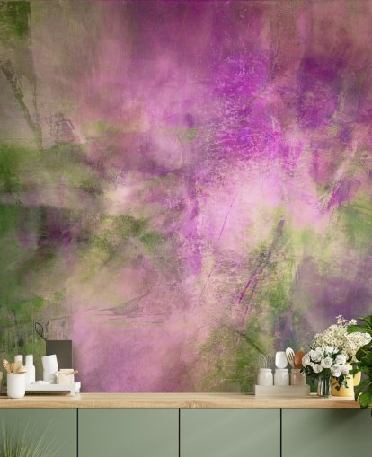 mural abstrato personalizável verde e roxo chamado Moss Green in Purple Light de Annette Schmucker mural abstrato personalizável verde e roxo chamado Moss Green in Purple Light de Annette Schmucker