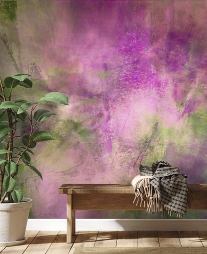 mural abstracto personalizable verde y morado llamado Moss Green in Purple Light de Annette Schmucker mural abstracto personalizable verde y morado llamado Moss Green in Purple Light de Annette Schmucker