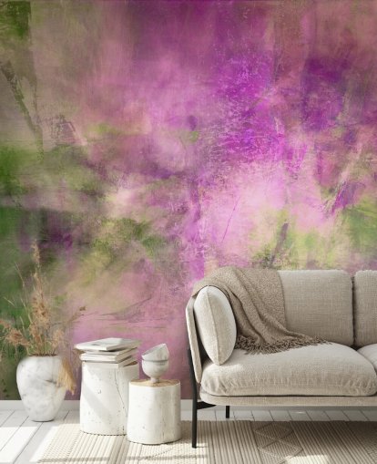 grønt og lilla tilpassbart abstrakt veggmaleri kalt Moss Green in Purple Light av Annette Schmucker