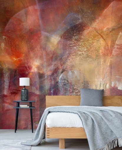 murale astratto personalizzabile rosso e arancione chiamato Threshold of the Velvet Sun di Annette Schmucker murale astratto personalizzabile rosso e arancione chiamato Threshold of the Velvet Sun di Annette Schmucker