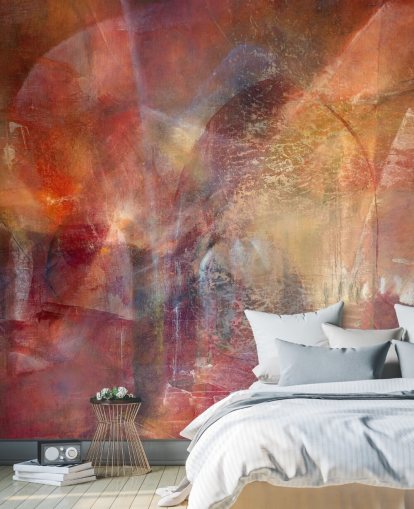 mural abstracto personalizable rojo y naranja llamado Threshold of the Velvet Sun de Annette Schmucker mural abstracto personalizable rojo y naranja llamado Threshold of the Velvet Sun de Annette Schmucker
