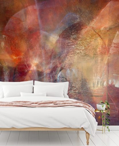 red and orange customizable abstract mural called Threshold of the Velvet Sun by Annette Schmucker