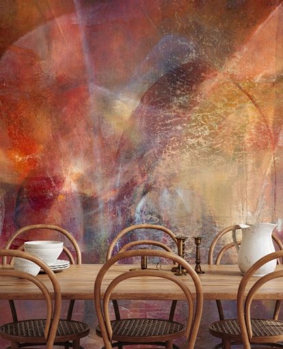 rødt og orange tilpassbart abstrakt vægmaleri kaldet Threshold of the Velvet Sun af Annette Schmucker rødt og orange tilpassbart abstrakt vægmaleri kaldet Threshold of the Velvet Sun af Annette Schmucker