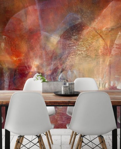 red and orange customizable abstract mural called Threshold of the Velvet Sun by Annette Schmucker