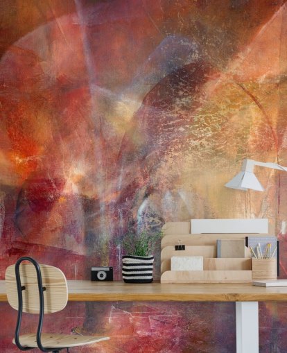 red and orange customizable abstract mural called Threshold of the Velvet Sun by Annette Schmucker
