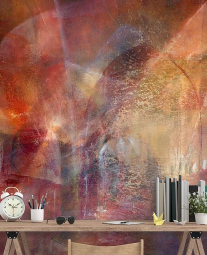 mural abstrato personalizável vermelho e laranja chamado Threshold of the Velvet Sun de Annette Schmucker