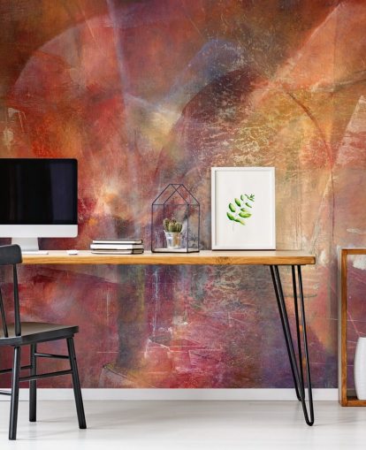 mural abstrato personalizável vermelho e laranja chamado Threshold of the Velvet Sun de Annette Schmucker