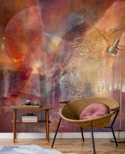 mural abstracto personalizable rojo y naranja llamado Threshold of the Velvet Sun de Annette Schmucker