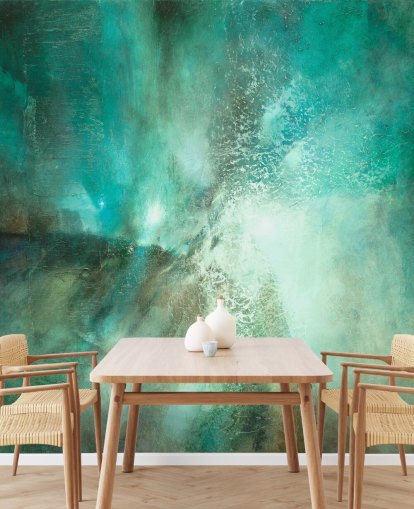 teal customisable abstract mural called Translucent Terrain by Annette Schmucker for bathrooms, bedrooms and kitchens