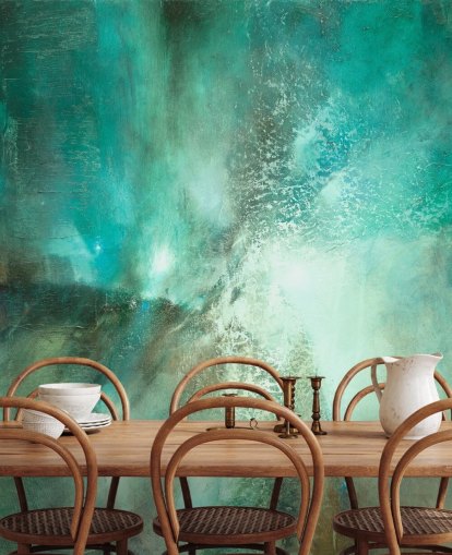 mural abstrato personalizável em azul-petróleo chamado Translucent Terrain, de Annette Schmucker, para banheiros, quartos e cozinhas mural abstrato personalizável em azul-petróleo chamado Translucent Terrain, de Annette Schmucker, para banheiros, quartos e cozinhas