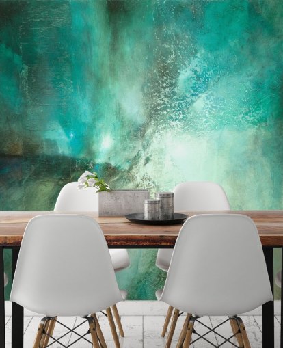 mural abstrato personalizável em azul-petróleo chamado Translucent Terrain, de Annette Schmucker, para banheiros, quartos e cozinhas mural abstrato personalizável em azul-petróleo chamado Translucent Terrain, de Annette Schmucker, para banheiros, quartos e cozinhas