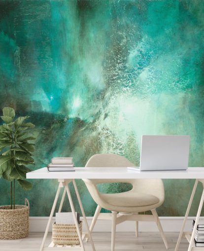 personalisierbares abstraktes Wandbild Translucent Terrain in Blaugrün von Annette Schmucker für Badezimmer, Schlafzimmer und Küchen