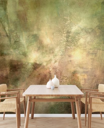 murale astratto verde e marrone chiamato Verdant Ground Inner Light di Annette Schmucker