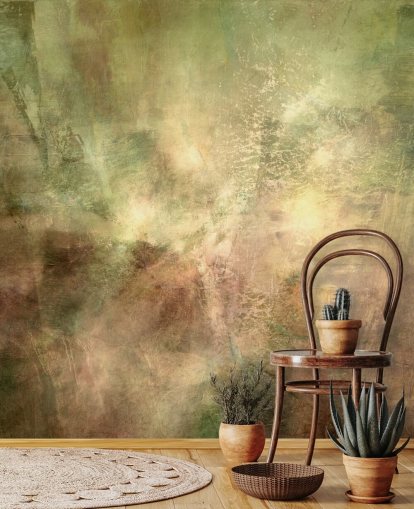 peinture murale abstraite verte et brune intitulée Verdant Ground Inner Light par Annette Schmucker peinture murale abstraite verte et brune intitulée Verdant Ground Inner Light par Annette Schmucker