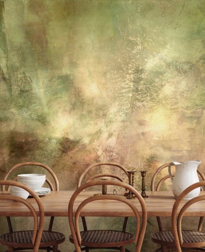 grønt og brunt abstrakt veggmaleri kalt Verdant Ground Inner Light av Annette Schmucker