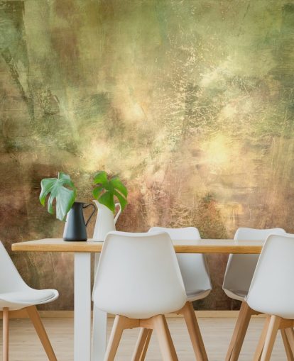 murale astratto verde e marrone chiamato Verdant Ground Inner Light di Annette Schmucker murale astratto verde e marrone chiamato Verdant Ground Inner Light di Annette Schmucker