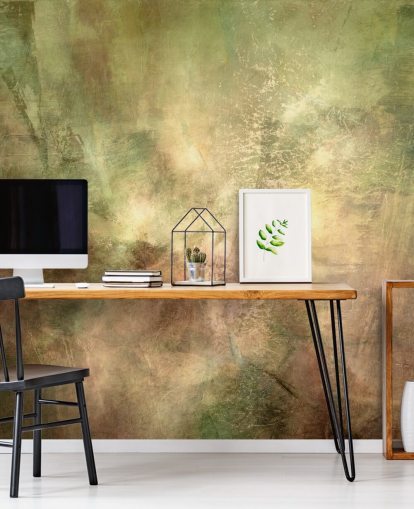 mural abstracto verde y marrón llamado Verdant Ground Inner Light de Annette Schmucker