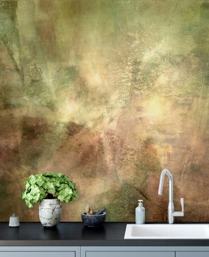 grün-braunes abstraktes Wandbild mit dem Titel Verdant Ground Inner Light von Annette Schmucker