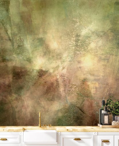 mural abstracto verde y marrón llamado Verdant Ground Inner Light de Annette Schmucker mural abstracto verde y marrón llamado Verdant Ground Inner Light de Annette Schmucker