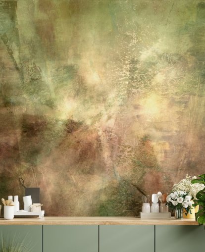 groene en bruine abstracte muurschildering genaamd Verdant Ground Inner Light van Annette Schmucker groene en bruine abstracte muurschildering genaamd Verdant Ground Inner Light van Annette Schmucker