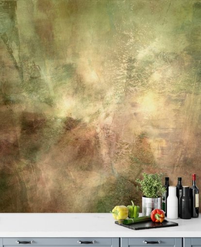 grün-braunes abstraktes Wandbild mit dem Titel Verdant Ground Inner Light von Annette Schmucker