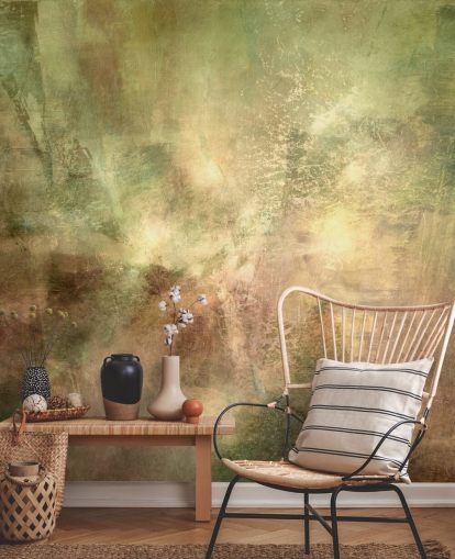 grønt og brunt abstrakt vægmaleri kaldet Verdant Ground Inner Light af Annette Schmucker