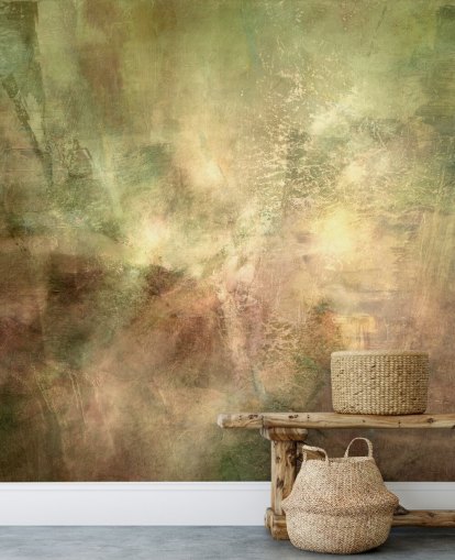 murale astratto verde e marrone chiamato Verdant Ground Inner Light di Annette Schmucker murale astratto verde e marrone chiamato Verdant Ground Inner Light di Annette Schmucker