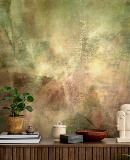 green and brown abstract mural called Verdant Ground Inner Light by Annette Schmucker