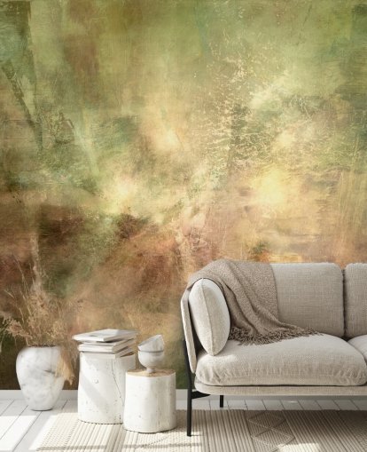 murale astratto verde e marrone chiamato Verdant Ground Inner Light di Annette Schmucker