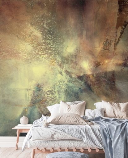 murale abstraite naturelle intitulée Where Earth Holds the Light d'Annette Schmucker pour les chambres à coucher, les salons et plus encore