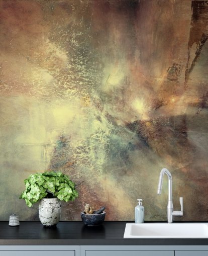 natuurlijke abstracte muurschildering genaamd Where Earth Holds the Light van Annette Schmucker voor slaapkamers, woonkamers en meer