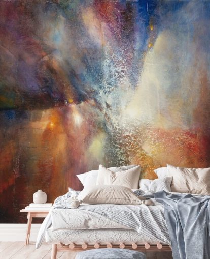 kleurrijke abstracte muurschildering op maat genaamd Where Earth Meets Sky van Annette Schmucker