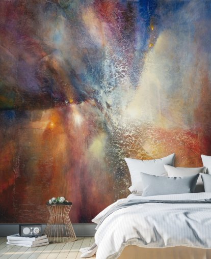 kleurrijke abstracte muurschildering op maat genaamd Where Earth Meets Sky van Annette Schmucker