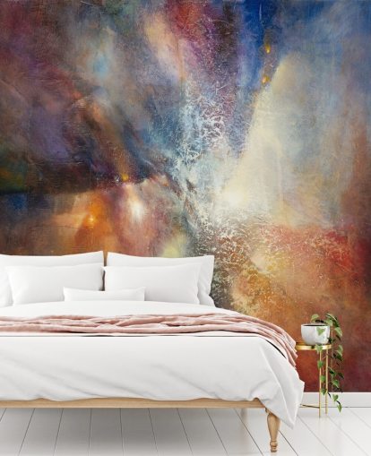 värikäs mukautettu abstrakti seinämaalaus nimeltä Where Earth Meets Sky, kirjoittanut Annette Schmucker