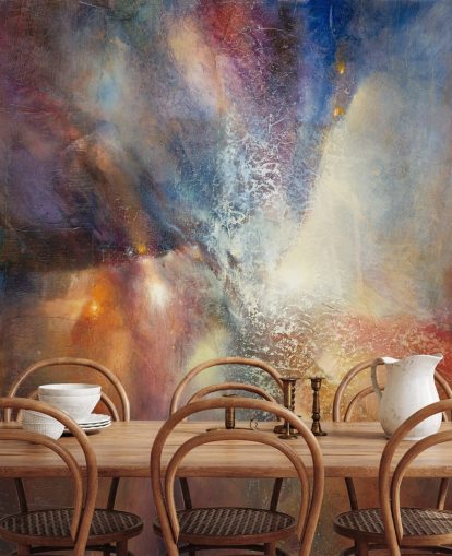 kleurrijke abstracte muurschildering op maat genaamd Where Earth Meets Sky van Annette Schmucker kleurrijke abstracte muurschildering op maat genaamd Where Earth Meets Sky van Annette Schmucker