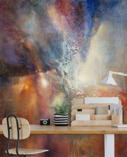 farbenfrohes individuelles abstraktes Wandbild mit dem Titel Where Earth Meets Sky von Annette Schmucker