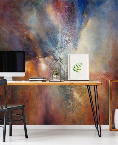 kleurrijke abstracte muurschildering op maat genaamd Where Earth Meets Sky van Annette Schmucker